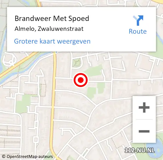 Locatie op kaart van de 112 melding: Brandweer Met Spoed Naar Almelo, Zwaluwenstraat op 6 juli 2018 19:56