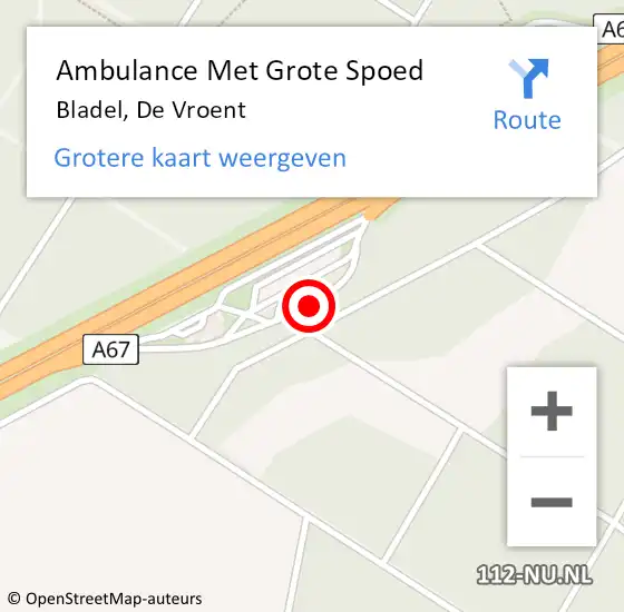 Locatie op kaart van de 112 melding: Ambulance Met Grote Spoed Naar Bladel, De Vroent op 6 juli 2018 20:05