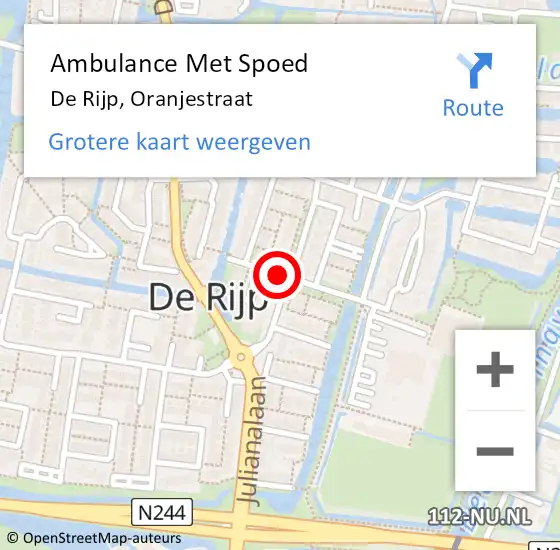 Locatie op kaart van de 112 melding: Ambulance Met Spoed Naar De Rijp, Oranjestraat op 6 juli 2018 21:43