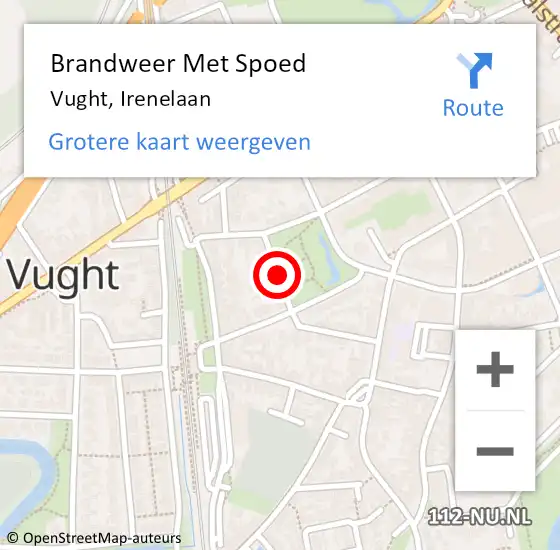 Locatie op kaart van de 112 melding: Brandweer Met Spoed Naar Vught, Irenelaan op 6 juli 2018 21:59