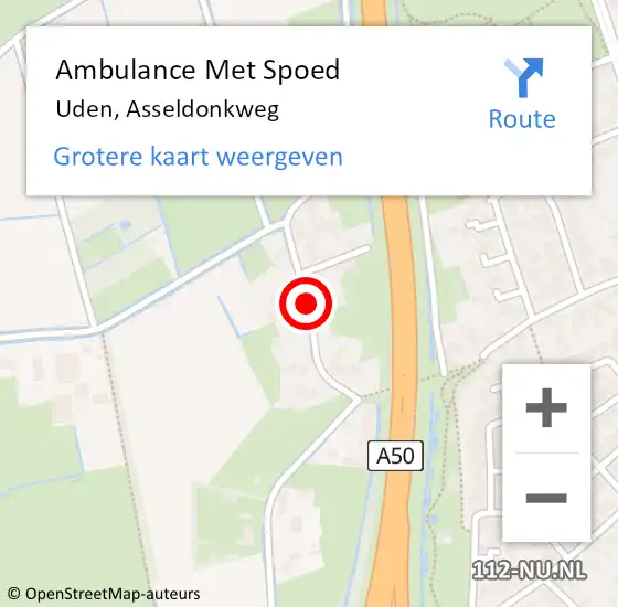 Locatie op kaart van de 112 melding: Ambulance Met Spoed Naar Uden, Asseldonkweg op 6 juli 2018 22:12