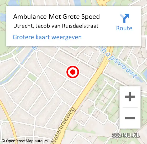 Locatie op kaart van de 112 melding: Ambulance Met Grote Spoed Naar Utrecht, Jacob van Ruisdaelstraat op 6 juli 2018 22:41