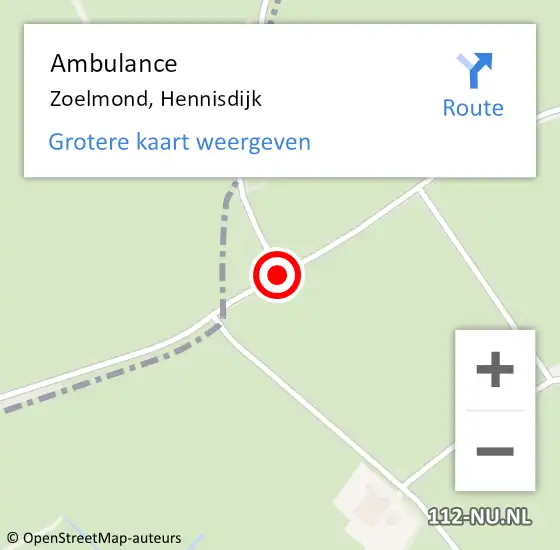 Locatie op kaart van de 112 melding: Ambulance Zoelmond, Hennisdijk op 6 juli 2018 23:52