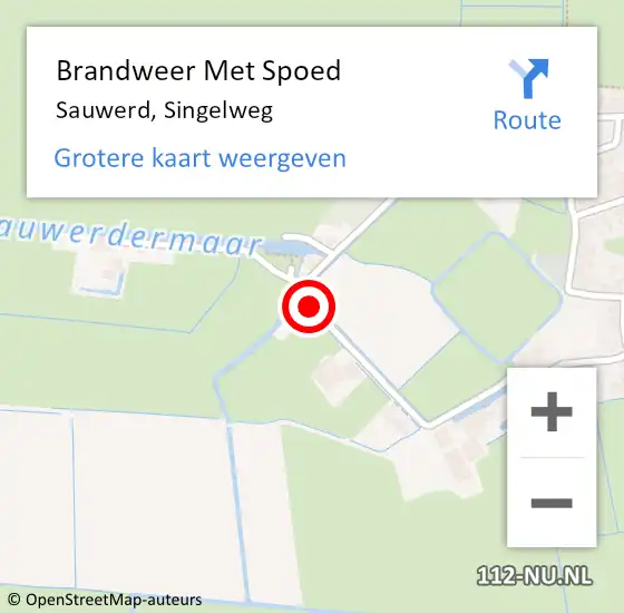 Locatie op kaart van de 112 melding: Brandweer Met Spoed Naar Sauwerd, Singelweg op 7 juli 2018 00:23