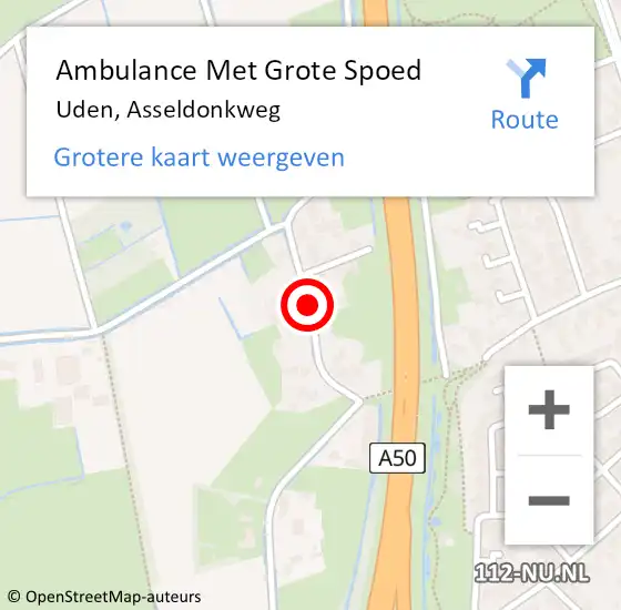 Locatie op kaart van de 112 melding: Ambulance Met Grote Spoed Naar Uden, Asseldonkweg op 7 juli 2018 00:53