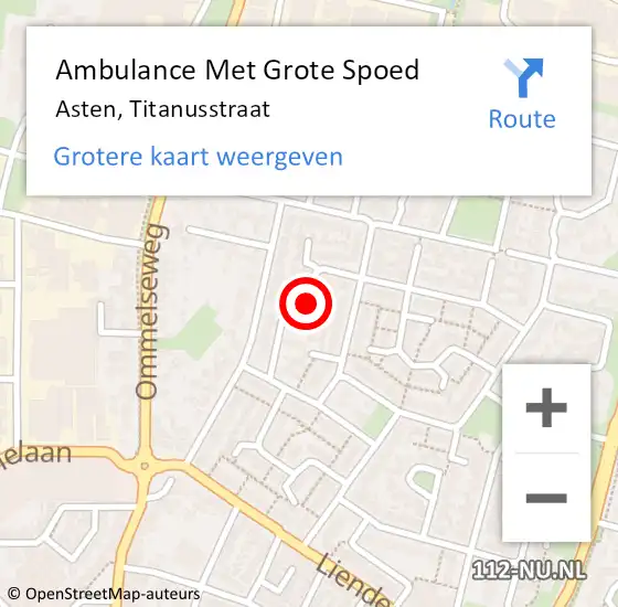 Locatie op kaart van de 112 melding: Ambulance Met Grote Spoed Naar Asten, Titanusstraat op 7 juli 2018 04:39