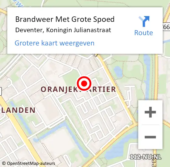 Locatie op kaart van de 112 melding: Brandweer Met Grote Spoed Naar Deventer, Koningin Julianastraat op 7 juli 2018 05:04