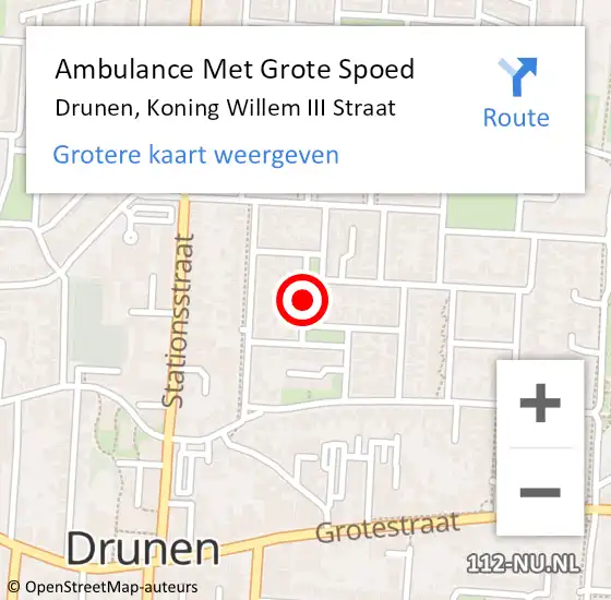Locatie op kaart van de 112 melding: Ambulance Met Grote Spoed Naar Drunen, Koning Willem III Straat op 7 juli 2018 08:22