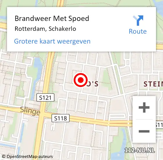 Locatie op kaart van de 112 melding: Brandweer Met Spoed Naar Rotterdam, Schakerlo op 7 juli 2018 09:05