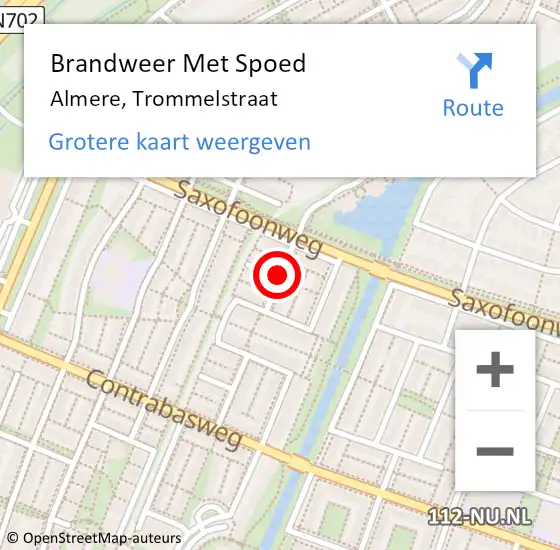 Locatie op kaart van de 112 melding: Brandweer Met Spoed Naar Almere, Trommelstraat op 7 juli 2018 09:51