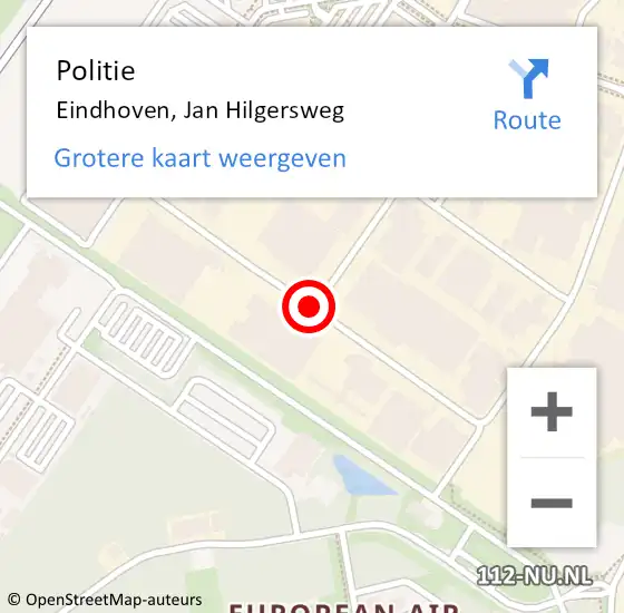Locatie op kaart van de 112 melding: Politie Eindhoven, Jan Hilgersweg op 7 juli 2018 10:21