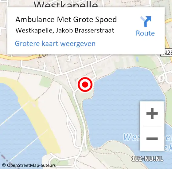 Locatie op kaart van de 112 melding: Ambulance Met Grote Spoed Naar Westkapelle, Jakob Brasserstraat op 7 juli 2018 10:43