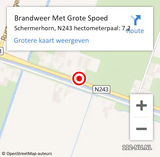 Locatie op kaart van de 112 melding: Brandweer Met Grote Spoed Naar Schermerhorn, N243 hectometerpaal: 7,2 op 7 juli 2018 11:29