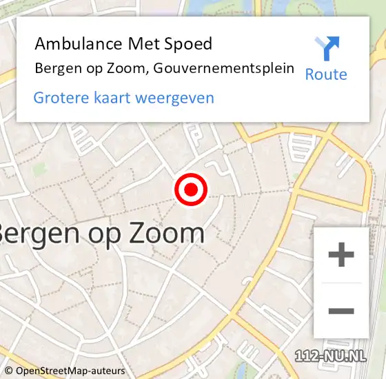 Locatie op kaart van de 112 melding: Ambulance Met Spoed Naar Bergen op Zoom, Gouvernementsplein op 7 juli 2018 11:54