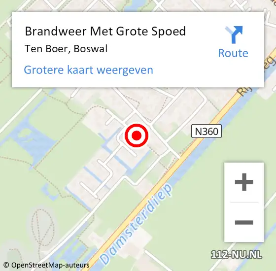 Locatie op kaart van de 112 melding: Brandweer Met Grote Spoed Naar Ten Boer, Boswal op 7 juli 2018 12:21