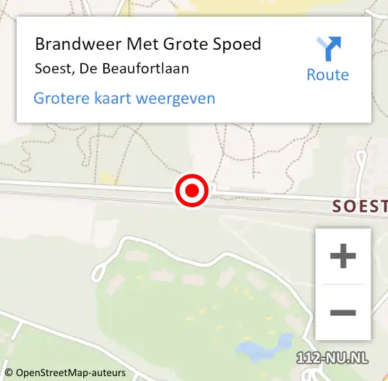 Locatie op kaart van de 112 melding: Brandweer Met Grote Spoed Naar Soest, De Beaufortlaan op 7 juli 2018 12:28