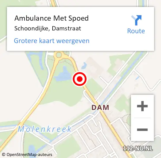 Locatie op kaart van de 112 melding: Ambulance Met Spoed Naar Schoondijke, Damstraat op 7 juli 2018 12:46
