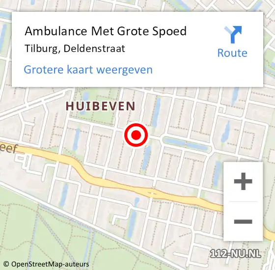 Locatie op kaart van de 112 melding: Ambulance Met Grote Spoed Naar Tilburg, Deldenstraat op 7 juli 2018 12:50