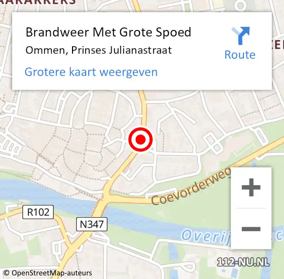 Locatie op kaart van de 112 melding: Brandweer Met Grote Spoed Naar Ommen, Prinses Julianastraat op 7 juli 2018 13:38