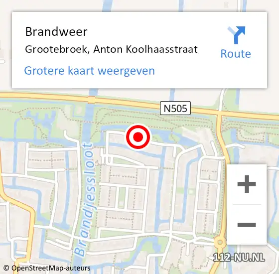 Locatie op kaart van de 112 melding: Brandweer Grootebroek, Anton Koolhaasstraat op 7 juli 2018 14:05