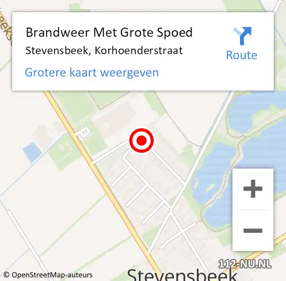 Locatie op kaart van de 112 melding: Brandweer Met Grote Spoed Naar Stevensbeek, Korhoenderstraat op 7 juli 2018 14:11