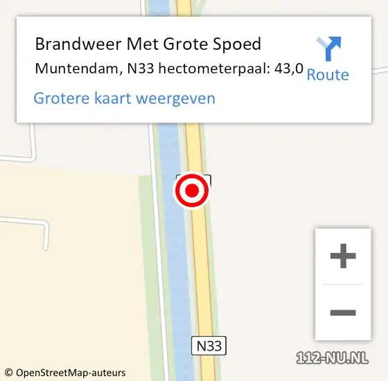 Locatie op kaart van de 112 melding: Brandweer Met Grote Spoed Naar Muntendam, N33 hectometerpaal: 43,0 op 24 september 2013 07:03