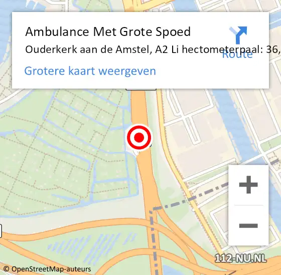 Locatie op kaart van de 112 melding: Ambulance Met Grote Spoed Naar Abcoude, A2 Li hectometerpaal: 38,9 op 7 juli 2018 15:09