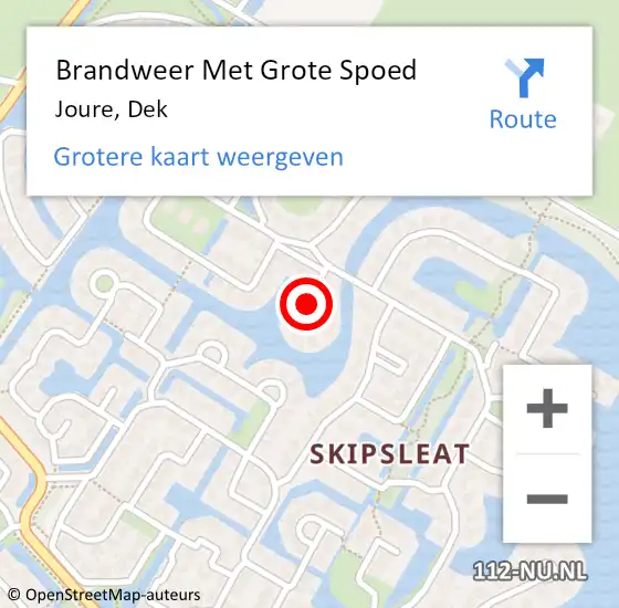 Locatie op kaart van de 112 melding: Brandweer Met Grote Spoed Naar Joure, Dek op 7 juli 2018 15:20