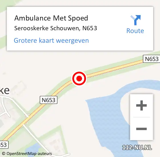 Locatie op kaart van de 112 melding: Ambulance Met Spoed Naar Serooskerke Schouwen, N653 op 7 juli 2018 15:28