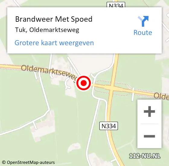 Locatie op kaart van de 112 melding: Brandweer Met Spoed Naar Tuk, Oldemarktseweg op 7 juli 2018 15:48
