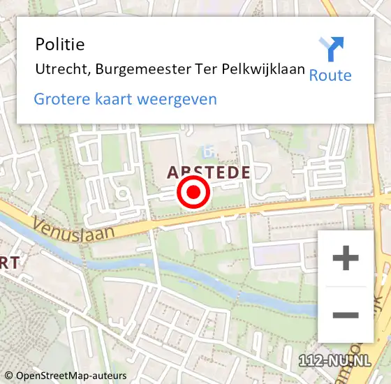 Locatie op kaart van de 112 melding: Politie Utrecht, Burgemeester ter Pelkwijklaan op 7 juli 2018 16:17