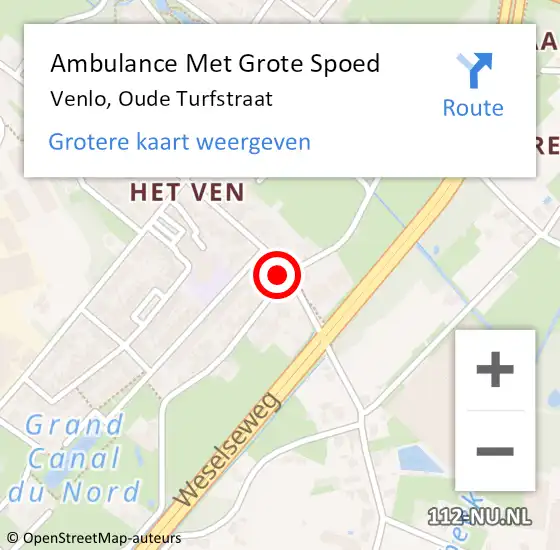 Locatie op kaart van de 112 melding: Ambulance Met Grote Spoed Naar Venlo, Oude Turfstraat op 2 maart 2014 06:15