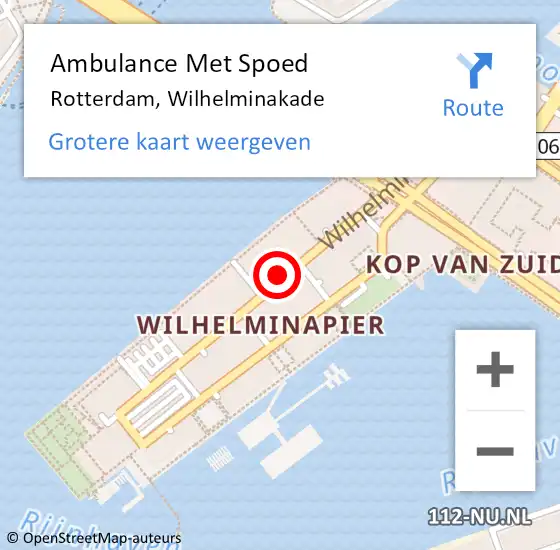Locatie op kaart van de 112 melding: Ambulance Met Spoed Naar Rotterdam, Wilhelminakade op 7 juli 2018 16:29