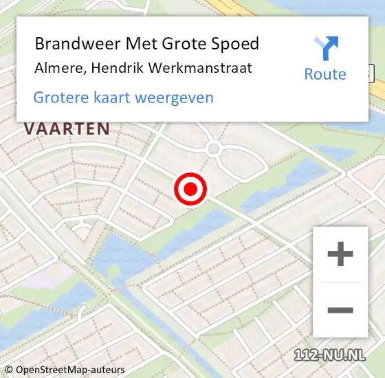 Locatie op kaart van de 112 melding: Brandweer Met Grote Spoed Naar Almere, Hendrik Werkmanstraat op 7 juli 2018 17:27