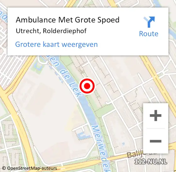 Locatie op kaart van de 112 melding: Ambulance Met Grote Spoed Naar Utrecht, Rolderdiephof op 7 juli 2018 18:00