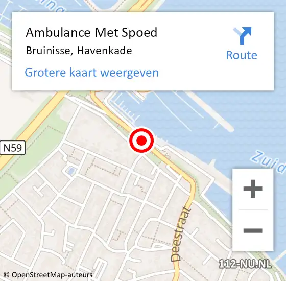 Locatie op kaart van de 112 melding: Ambulance Met Spoed Naar Bruinisse, Havenkade op 7 juli 2018 18:11