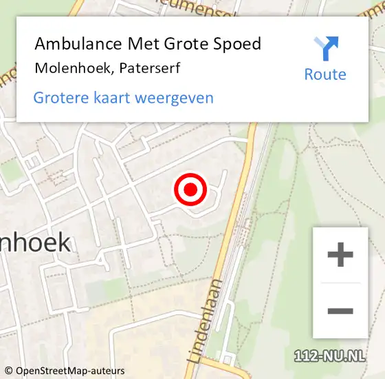 Locatie op kaart van de 112 melding: Ambulance Met Grote Spoed Naar Molenhoek, Paterserf op 7 juli 2018 18:31