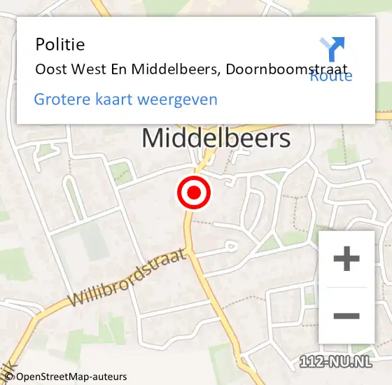 Locatie op kaart van de 112 melding: Politie Oost- West- en Middelbeers, Doornboomstraat op 7 juli 2018 18:46