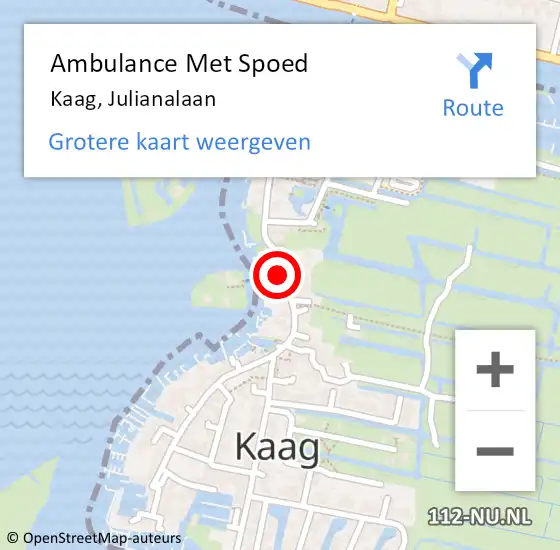 Locatie op kaart van de 112 melding: Ambulance Met Spoed Naar Kaag, Julianalaan op 7 juli 2018 20:25