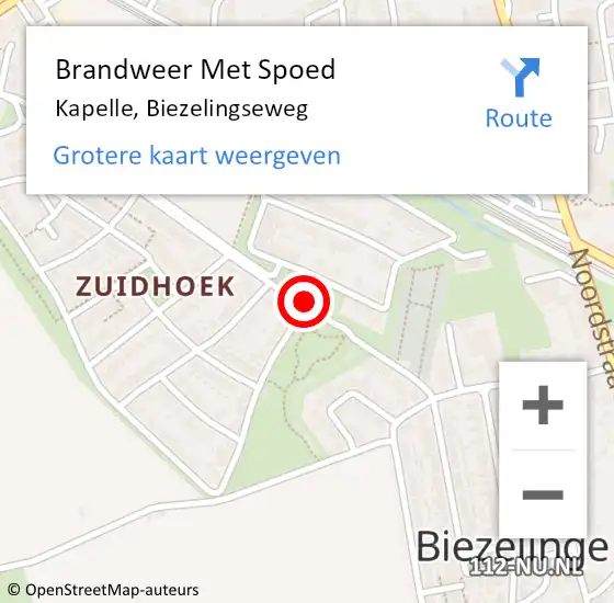 Locatie op kaart van de 112 melding: Brandweer Met Spoed Naar Kapelle, Biezelingseweg op 7 juli 2018 21:23