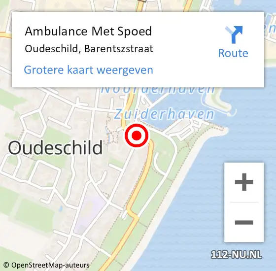 Locatie op kaart van de 112 melding: Ambulance Met Spoed Naar Oudeschild, Barentszstraat op 7 juli 2018 21:43