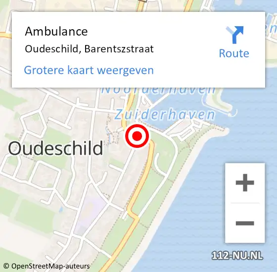 Locatie op kaart van de 112 melding: Ambulance Oudeschild, Barentszstraat op 7 juli 2018 21:50