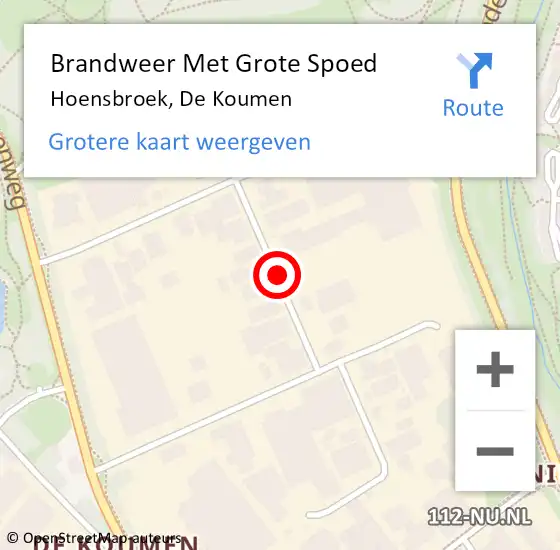 Locatie op kaart van de 112 melding: Brandweer Met Grote Spoed Naar Hoensbroek, De Koumen op 7 juli 2018 22:13