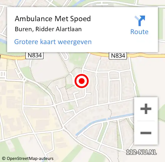 Locatie op kaart van de 112 melding: Ambulance Met Spoed Naar Buren, Ridder Alartlaan op 7 juli 2018 23:02