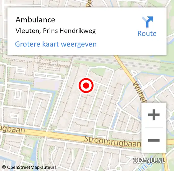 Locatie op kaart van de 112 melding: Ambulance Vleuten, Prins Hendrikweg op 8 juli 2018 00:16