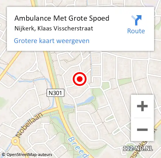 Locatie op kaart van de 112 melding: Ambulance Met Grote Spoed Naar Nijkerk, Klaas Visscherstraat op 8 juli 2018 00:38