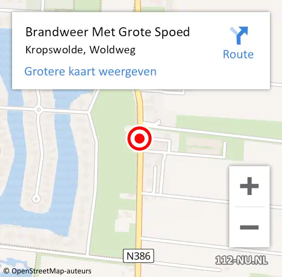 Locatie op kaart van de 112 melding: Brandweer Met Grote Spoed Naar Kropswolde, Woldweg op 8 juli 2018 03:58