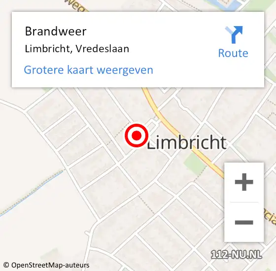 Locatie op kaart van de 112 melding: Brandweer Limbricht, Vredeslaan op 2 maart 2014 08:27