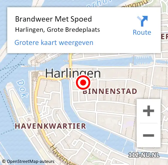 Locatie op kaart van de 112 melding: Brandweer Met Spoed Naar Harlingen, Grote Bredeplaats op 8 juli 2018 05:13