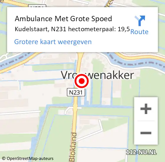 Locatie op kaart van de 112 melding: Ambulance Met Grote Spoed Naar Kudelstaart, N231 hectometerpaal: 19,5 op 8 juli 2018 05:24